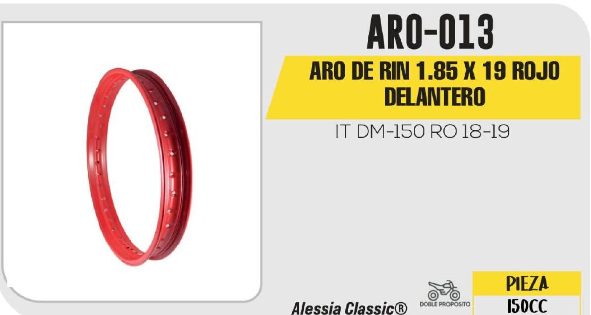 ARO DE RIN DELANTERO 1.85 X 19 ROJO