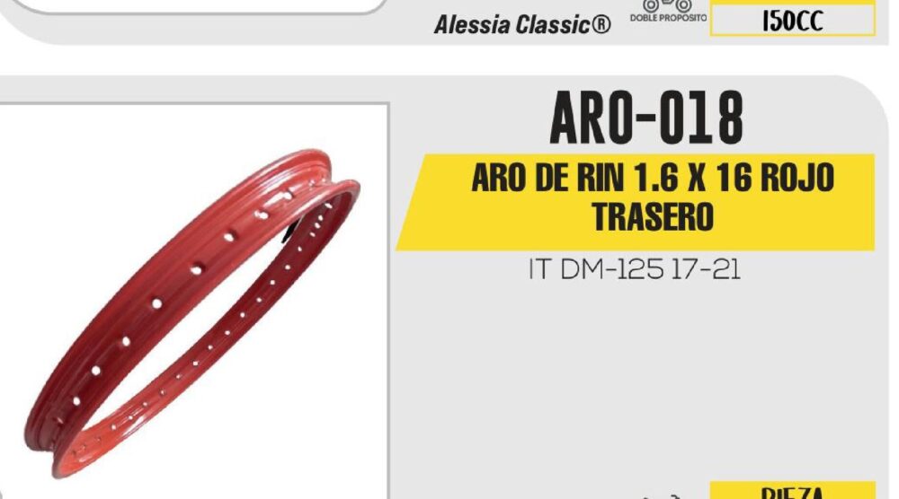 ARO DE RIN 1.6X16 ROJO TRASERO / ARO-018