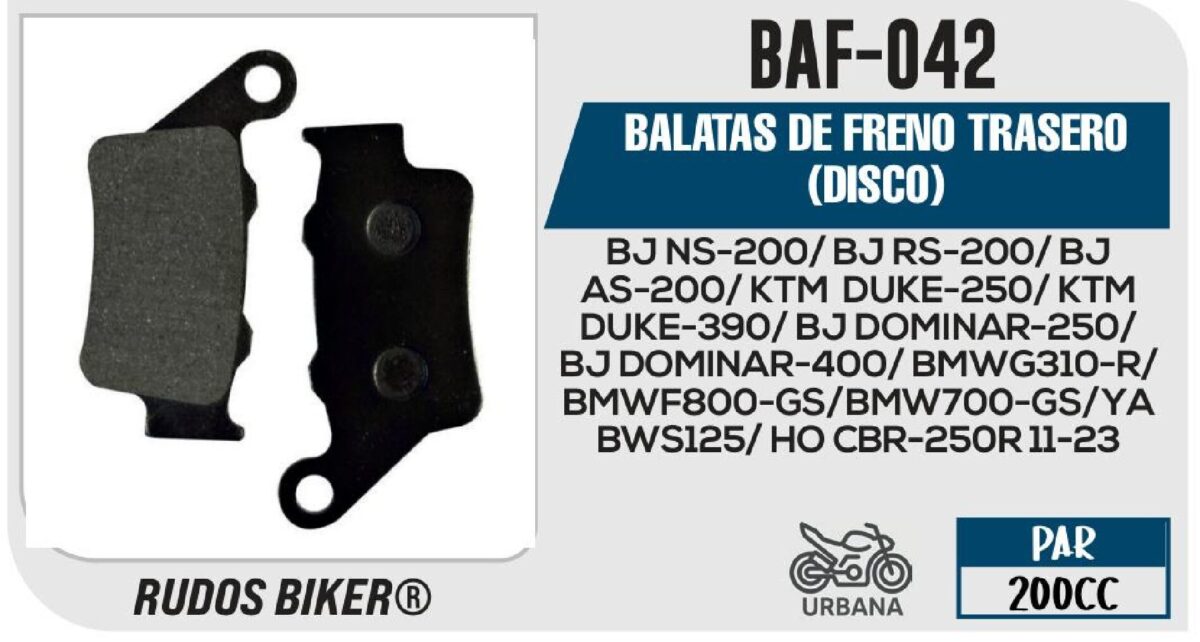 BALATAS DE FRENO TRASERO DISCO