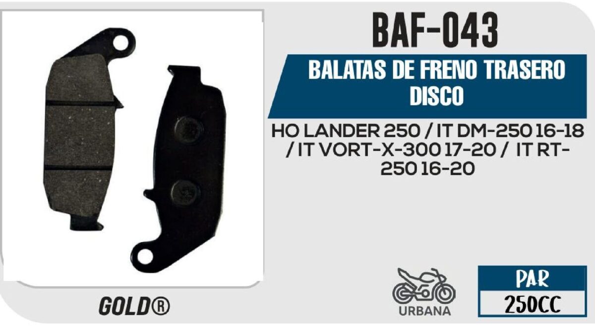 BALATAS DE FRENO TRASERO DISCO