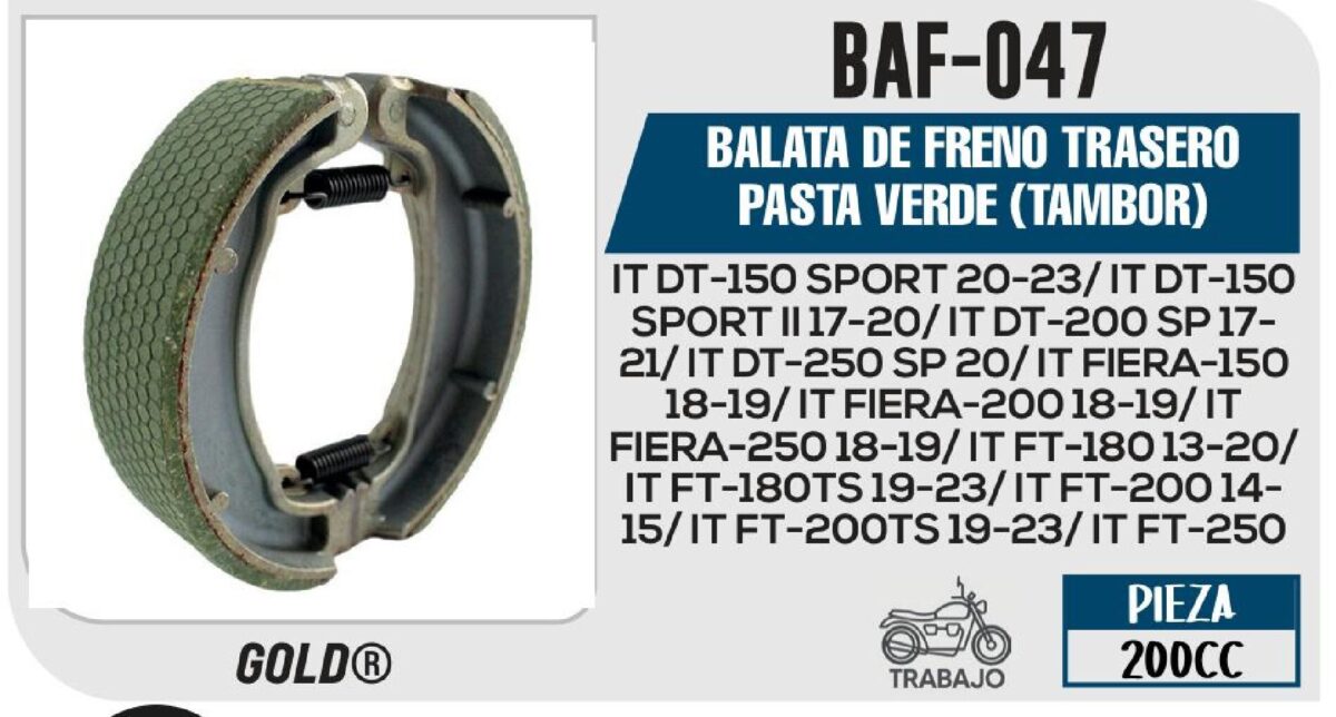 BALATA DE FRENO TRASERO PASTA VERDE TAMBOR