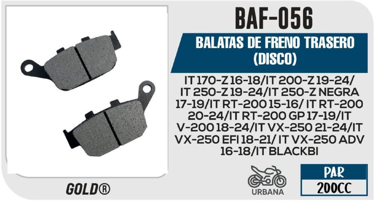 BALATAS DE FRENO TRASERO DISCO