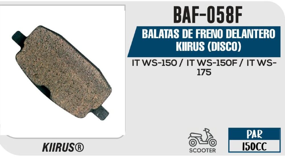 BALATAS DE FRENO DELANTERO KIIRUS (DISCO) / BAF-058F