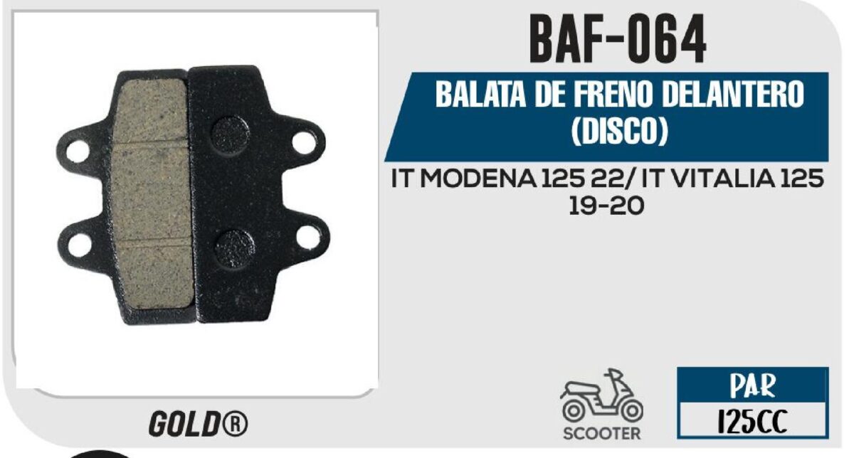 BALATA DE FRENO DELANTERO (DISCO)