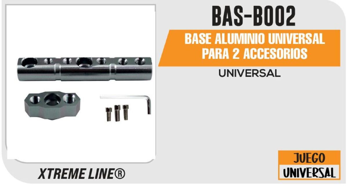 BASE ALUMINIO UNIVERSAL PARA 2 ACCESORIOS