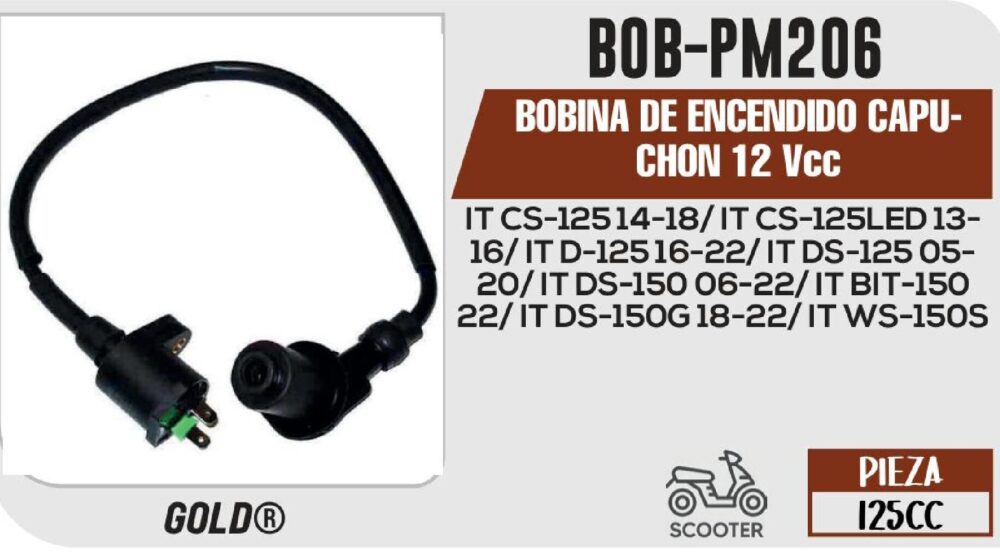 BOBINA DE ENCENDIDO CAPUCHON 12 Vcc / BOB-PM206