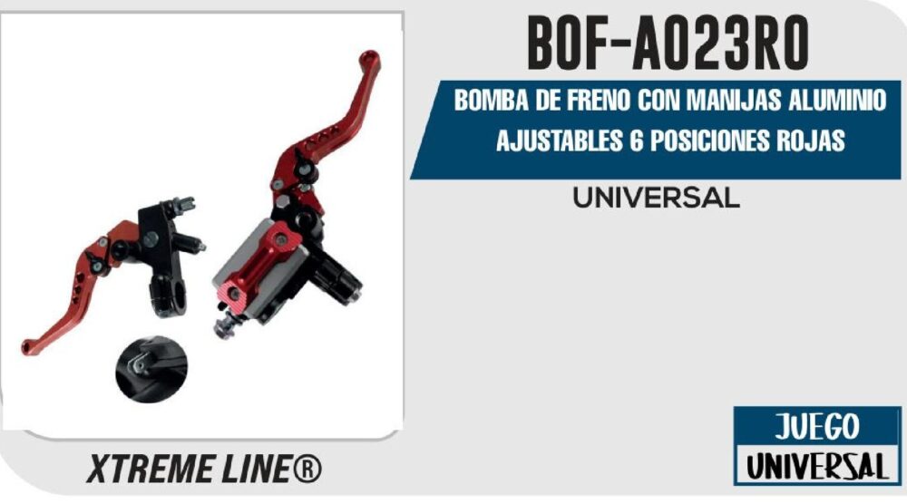 BOMBA DE FRENO CON MANIJAS ALUMINIO AJUSTABLES 6 POSICIONES ROJAS / BOF-A023RO