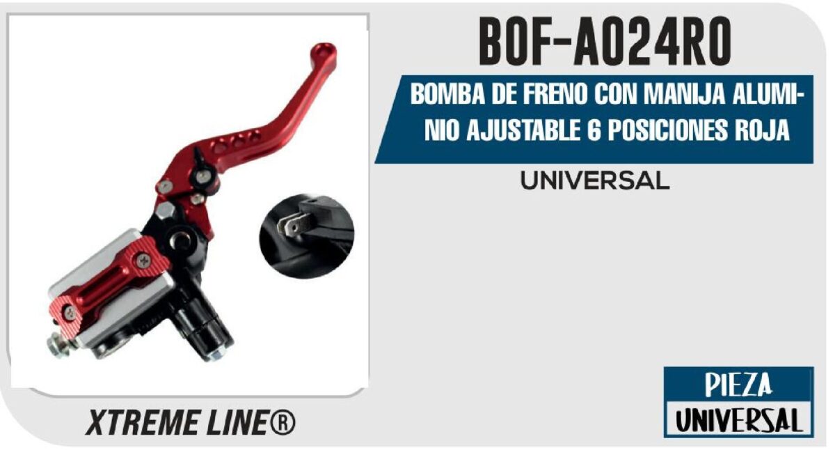 BOMBA DE FRENO CON MANIJA ALUMINIO AJUSTABLE 6 POSICIONES ROJA