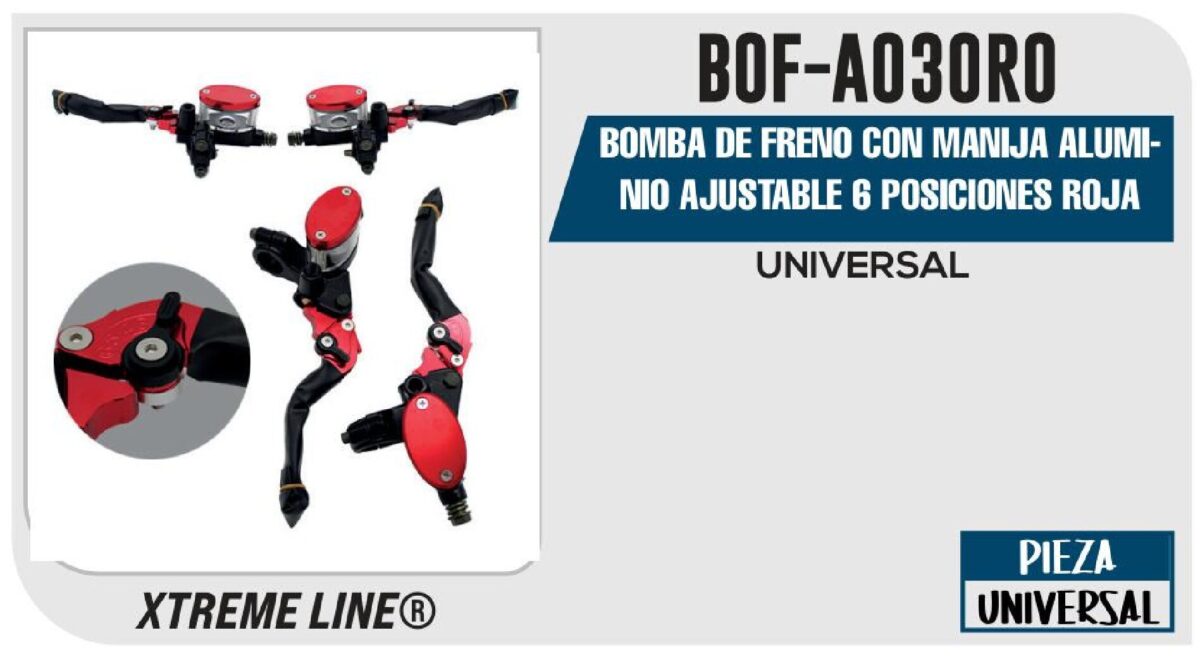 BOMBA DE FRENO CON MANIJA ALUMINIO AJUSTABLE 6 POSICIONES ROJA