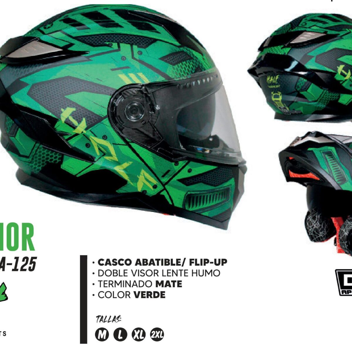 CASCO - CASCO ABATIBLE HALF CERTIFICADO DOT DOBLE VISOR LENTE HUMO / CAS-ABA-125XL
