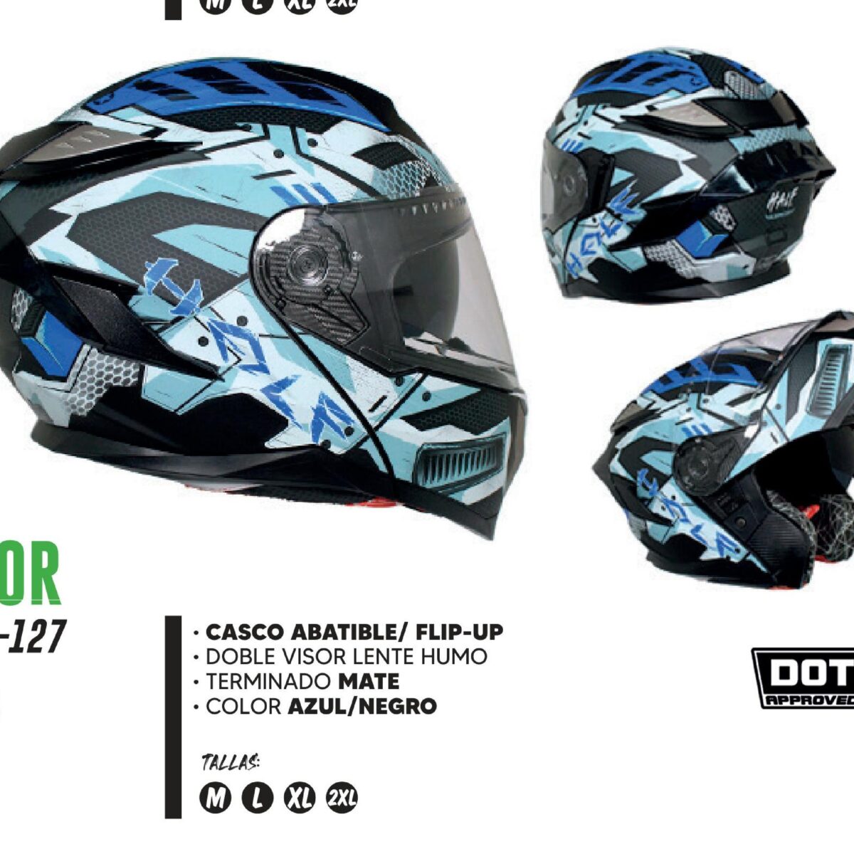 CASCO ABATIBLE ARMOR CERTIFICADO DOT / CAS-ABA-127L