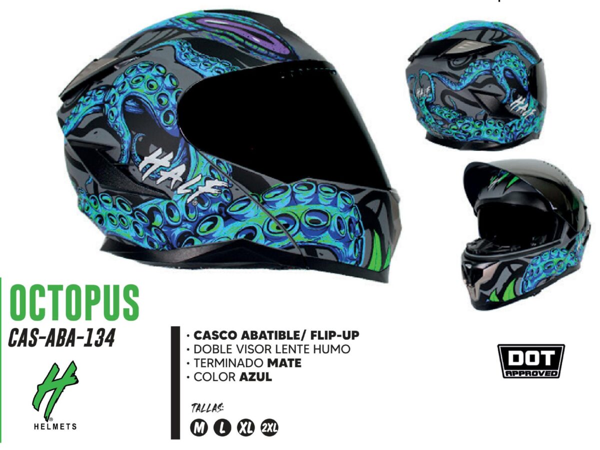 PRETEMPORADA - CASCO ABATIBLE HALF CERTIFICADO DOT DOBLE VISOR LENTE HUMO / CAS-ABA-134L