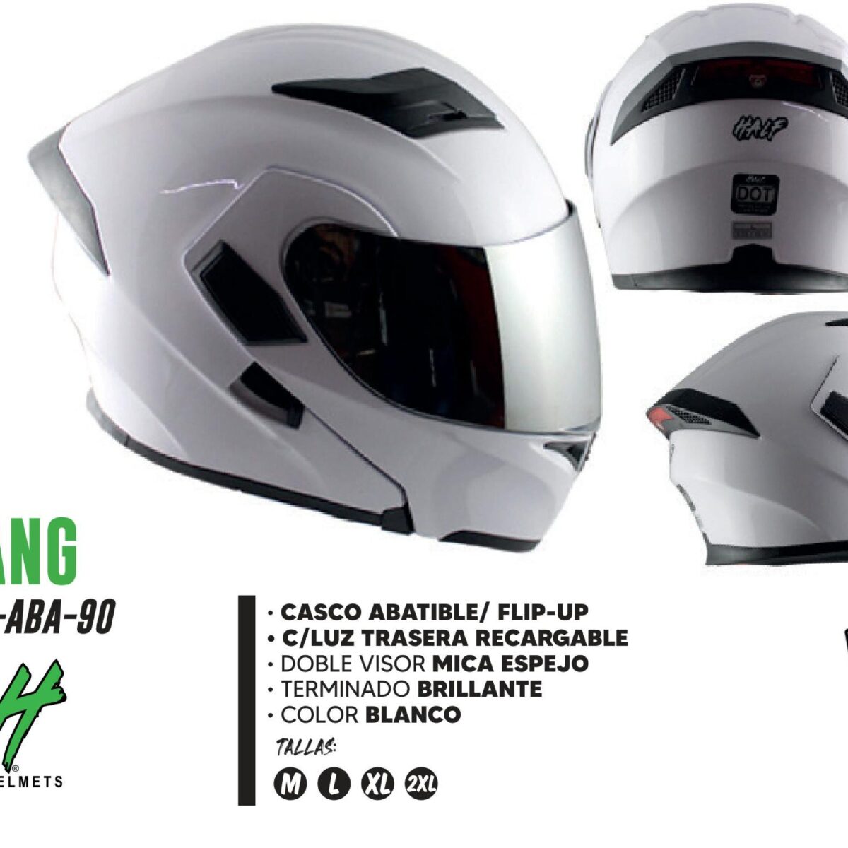 CASCO ABATIBLE HALF CERTIFICADO DOT C/LUZ TRASERA RECARGABLE Y DOBLE VISOR MICA ESPEJO