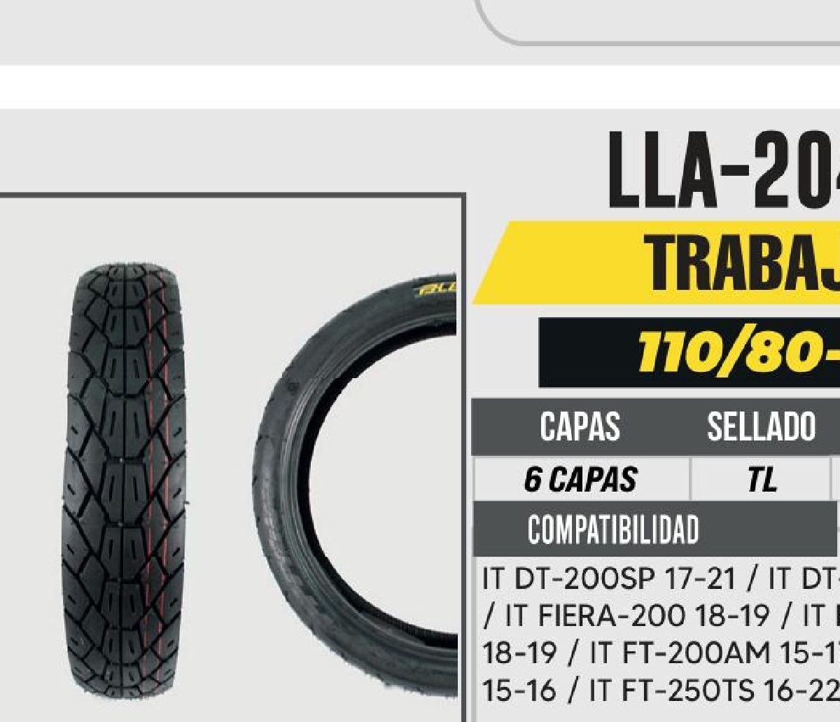 110/80-18 6 CAPAS P224 TRABAJO SIN CAMARA (TL)