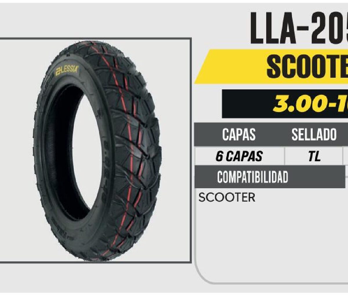 3.00-10 6 CAPAS P288 SCOTTER SIN CAMARA (TL)