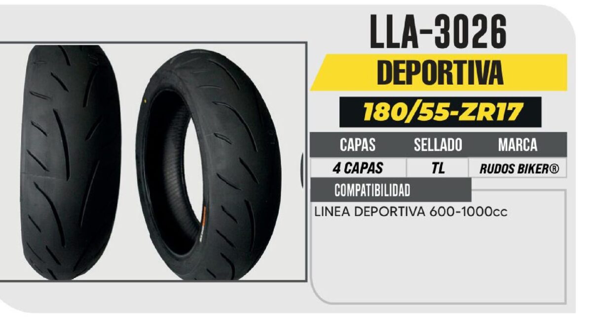 180/55-ZR17 4 CAPAS CYR100 CALLE NO USA CAMARA (TL) TRASERA