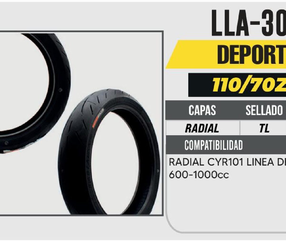 110/70 ZR17 RADIAL CYR101 CALLE NO USA CAMARA (TL) TRASERA